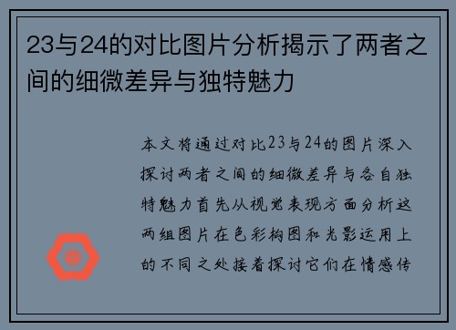 23与24的对比图片分析揭示了两者之间的细微差异与独特魅力