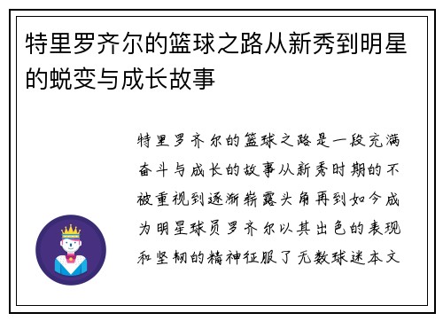 特里罗齐尔的篮球之路从新秀到明星的蜕变与成长故事